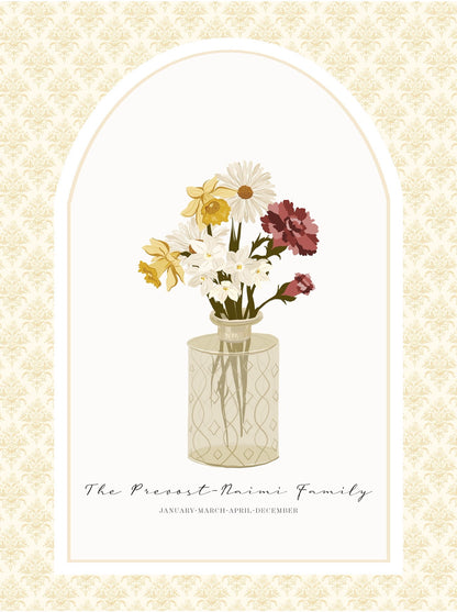 Art Print 546- Personalized Birth Flower Family Bouquet with Birth Months & Family Names by Natasha Prévost
