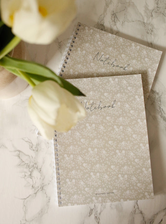 Illustrated Notebook - Flower Monochrome Beige by Natasha Prévost