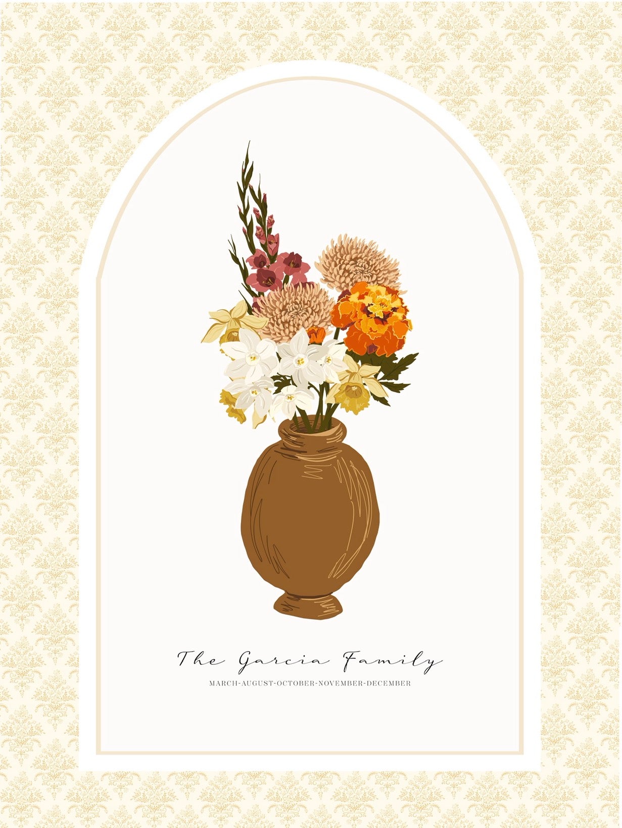 Art Print 546- Personalized Birth Flower Family Bouquet with Birth Months & Family Names by Natasha Prévost