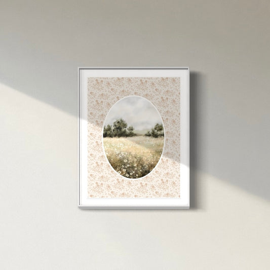 Print 440- Dreamy Flower Field & Trees-oval
