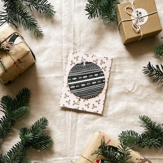 Holiday Ornament - 3.5" Black & White Ball - Multiple Designs