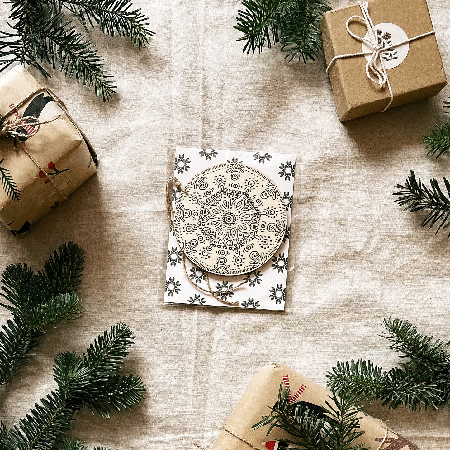 Handmade Wooden Ball Ornament - 4" - Coaster Design - Multiple Designs