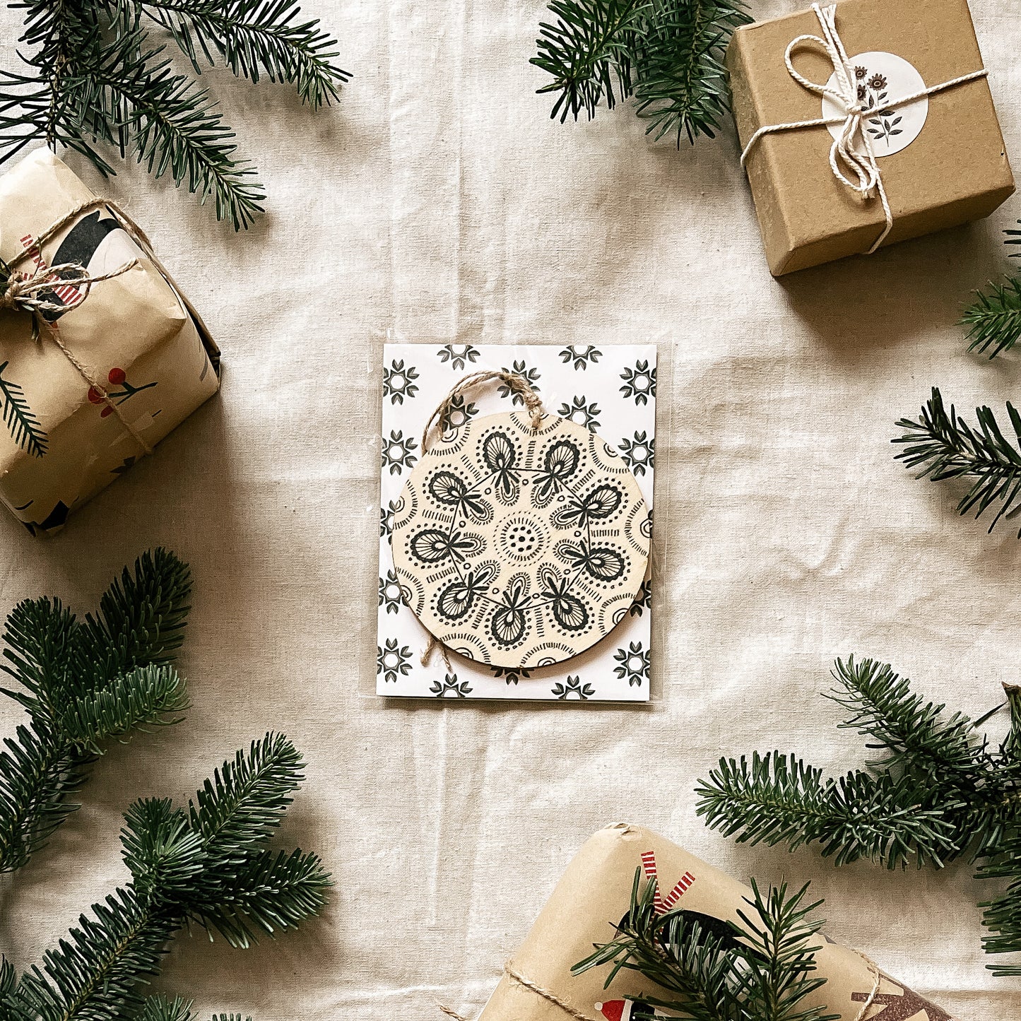 Handmade Wooden Ball Ornament - 4" - Coaster Design - Multiple Designs