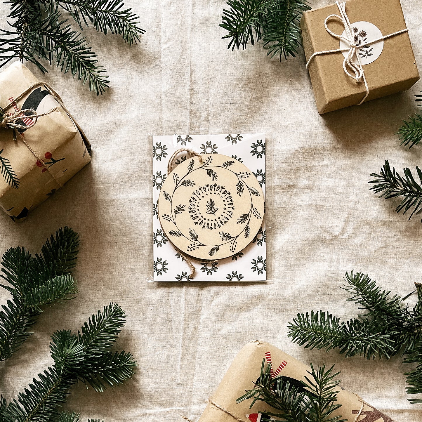 Handmade Wooden Ball Ornament - 4" - Coaster Design - Multiple Designs