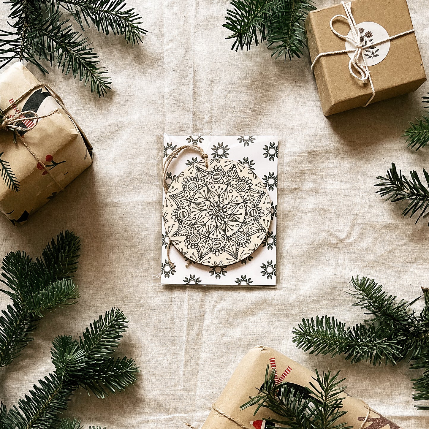 Handmade Wooden Ball Ornament - 4" - Coaster Design - Multiple Designs