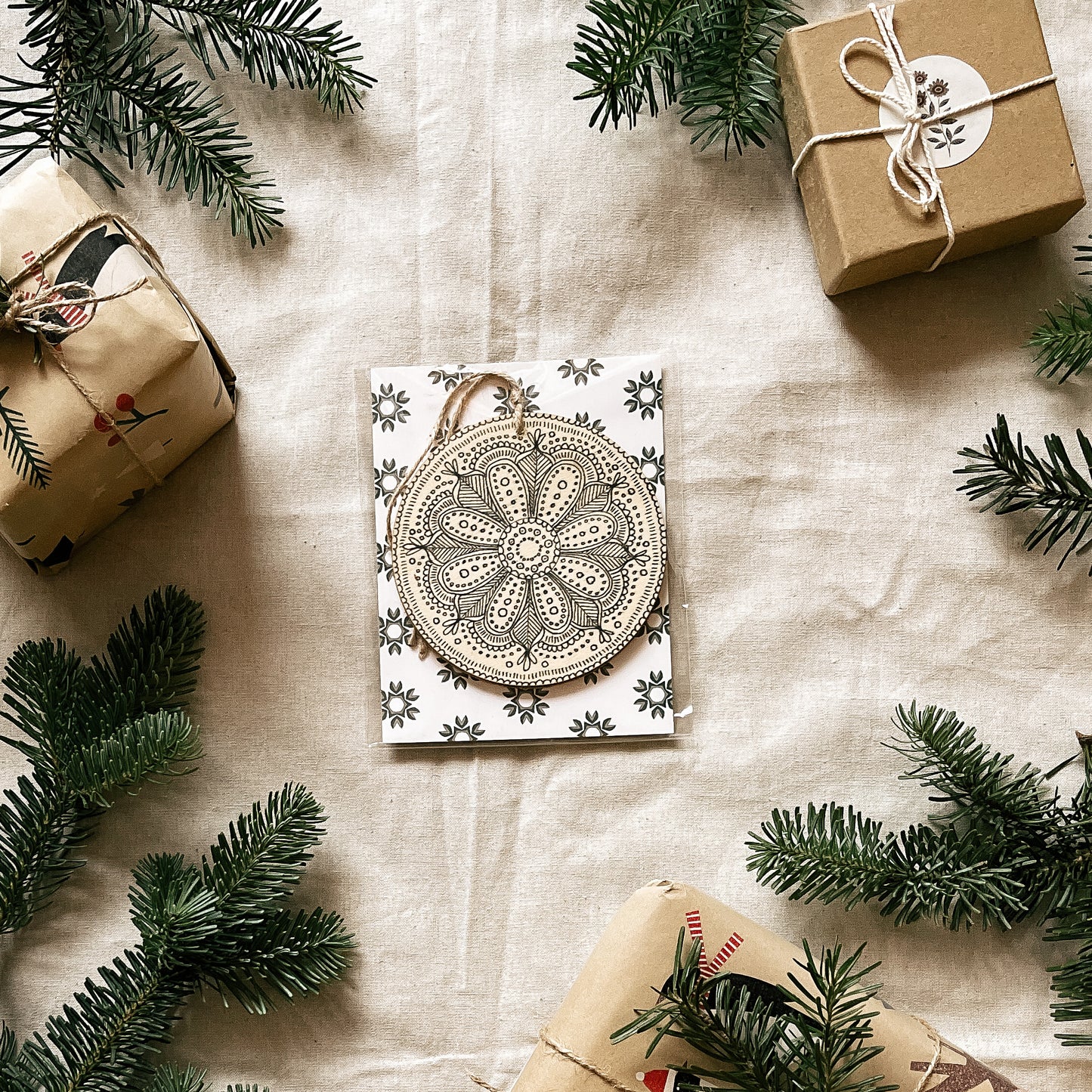 Handmade Wooden Ball Ornament - 4" - Coaster Design - Multiple Designs