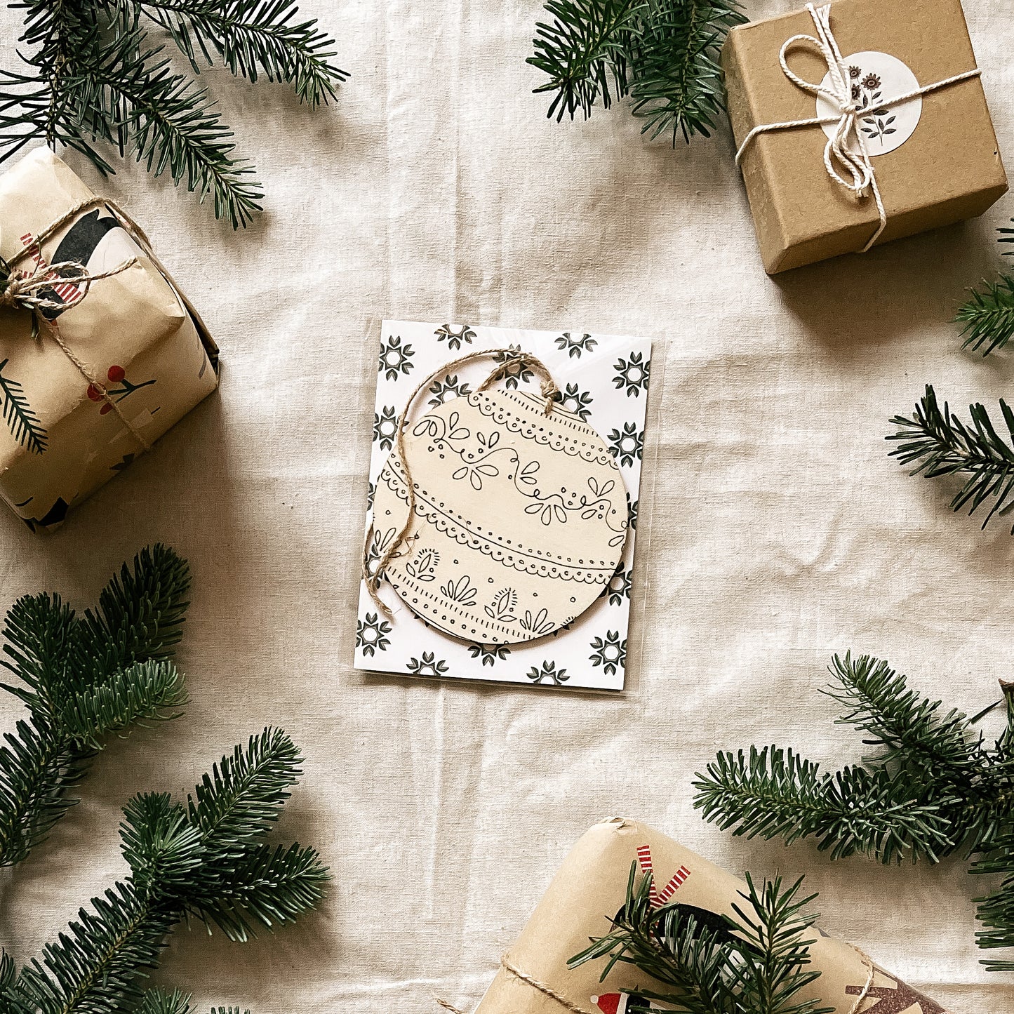 Handmade Wooden Ball Ornament - 4" - Coaster Design - Multiple Designs