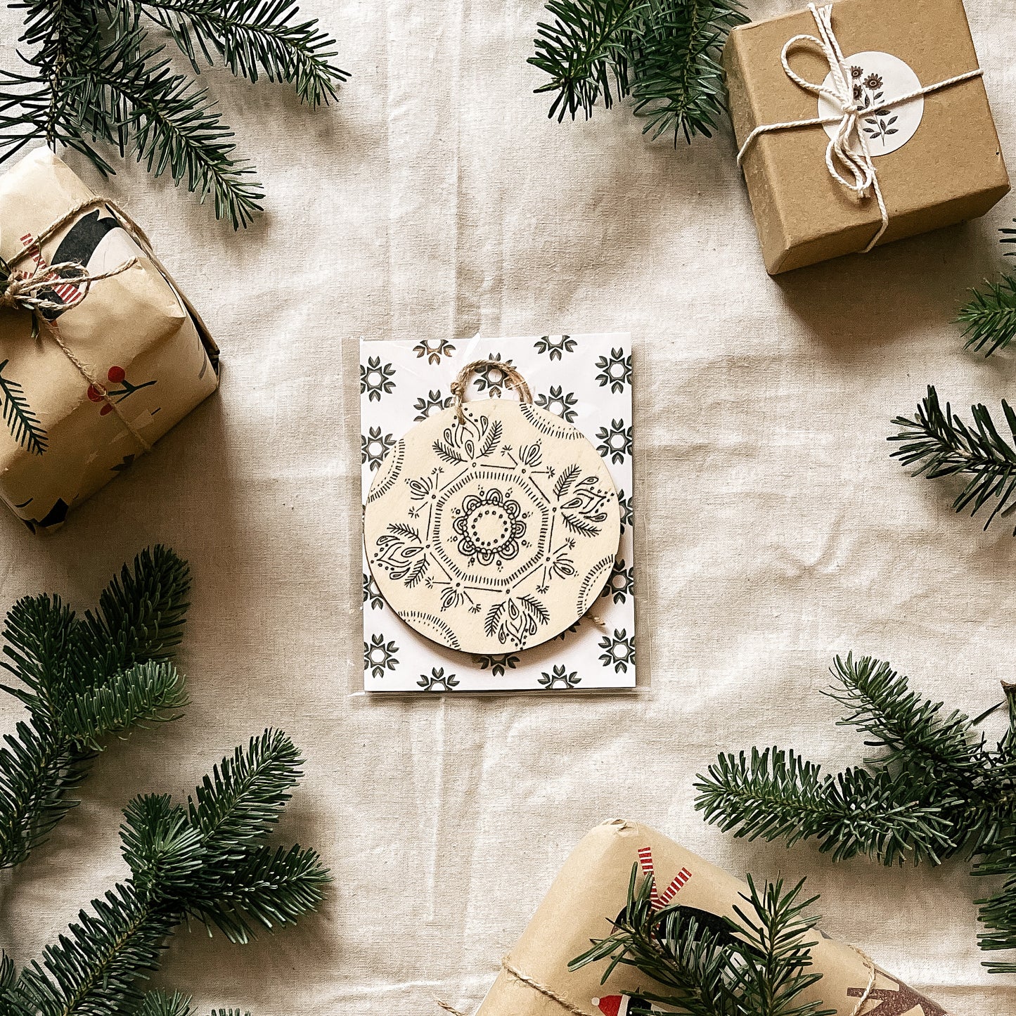 Handmade Wooden Ball Ornament - 4" - Coaster Design - Multiple Designs