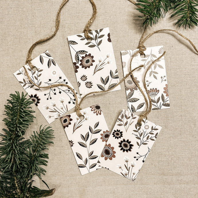 Étiquettes cadeaux-(paquet de 5)-Fleurs en folie