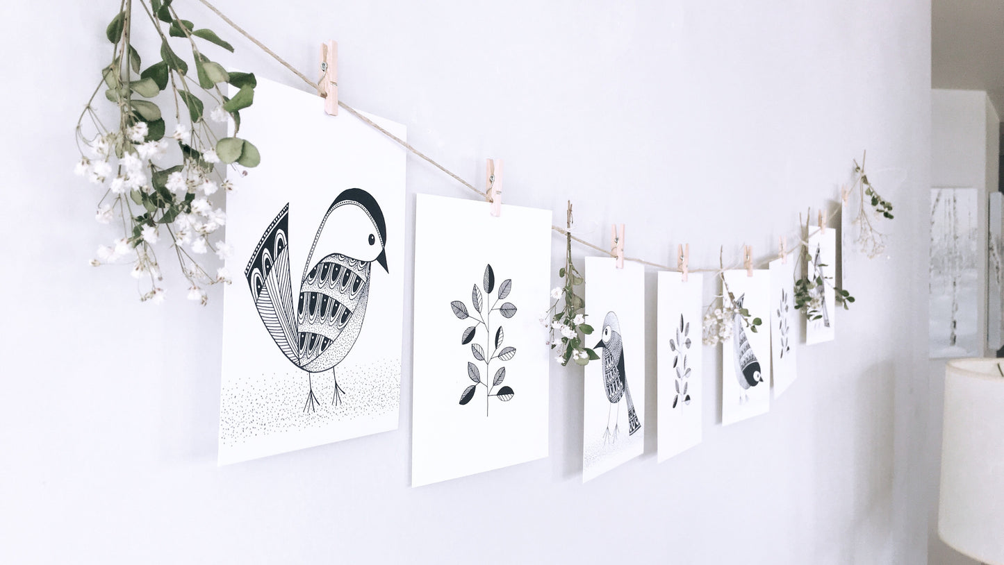 Decorative Clothesline-Four birds & leaf design
