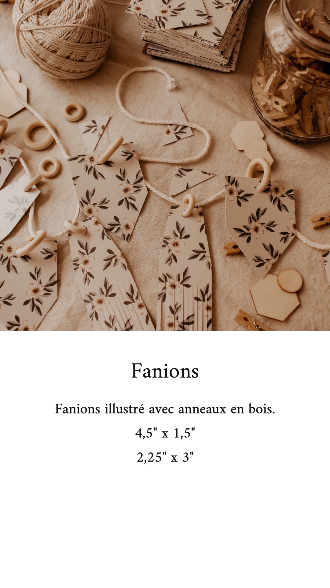 Banner with Illustrated Cardboard & Wooden Rings - 9 Pieces - Pattern 3 by Natasha Prévost
