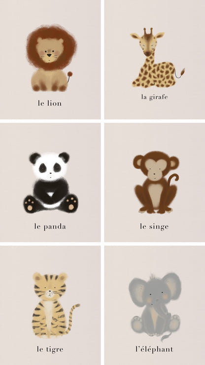 Game & Decor Cards Set - 30 Animals and Their Names by Natasha Prévost