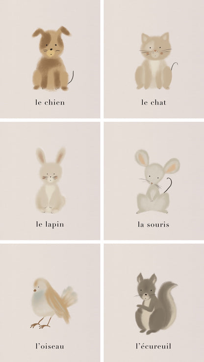 Game & Decor Cards Set - 30 Animals and Their Names by Natasha Prévost