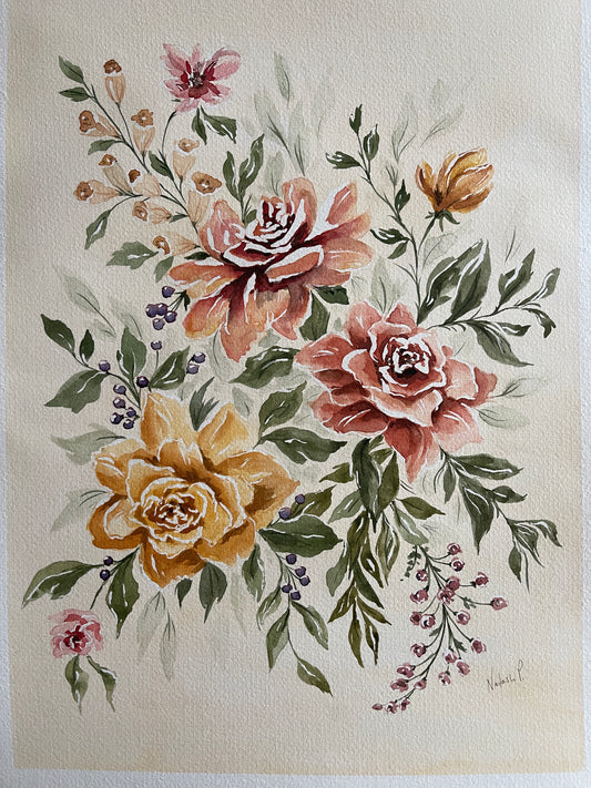 Foliage and Flowers - Original Watercolor Painting