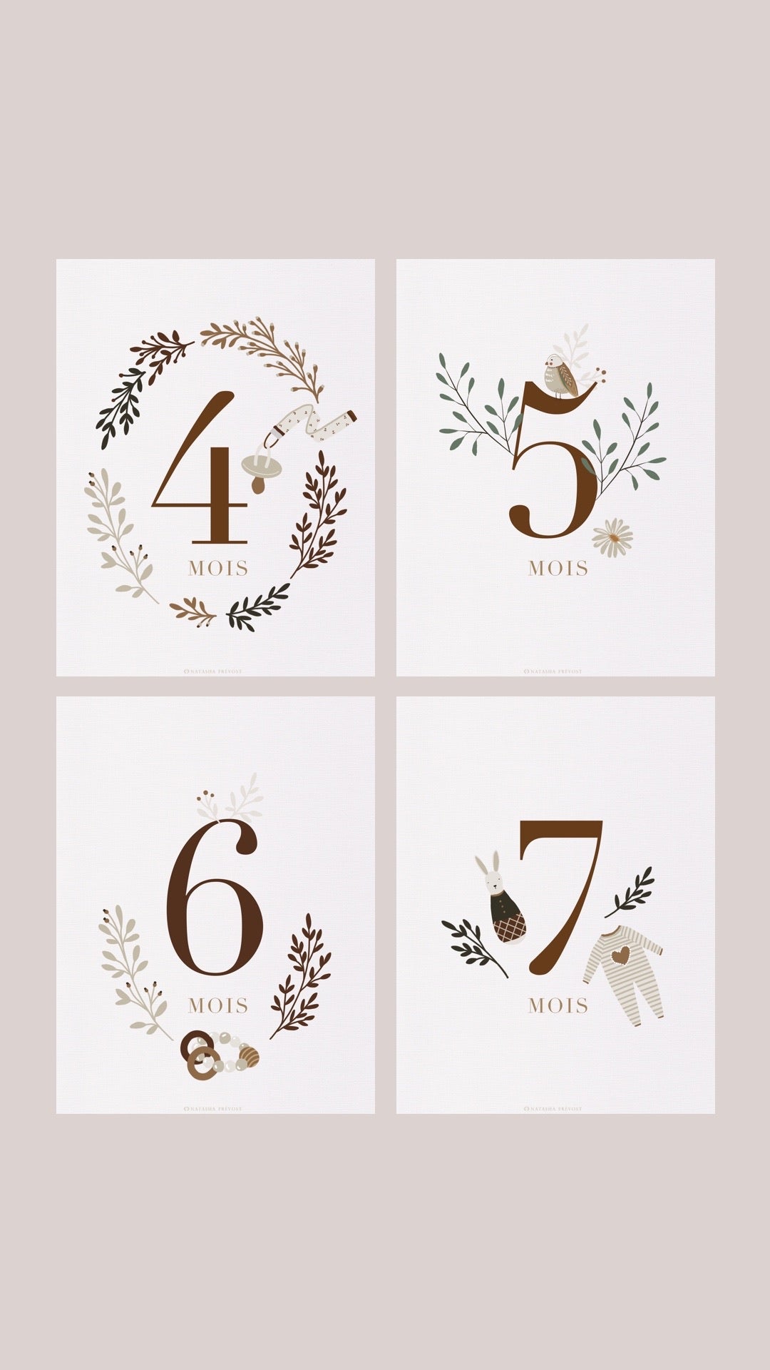 Baby's 12 Months Cards Set - 16 Cards - Unisex by Natasha Prévost