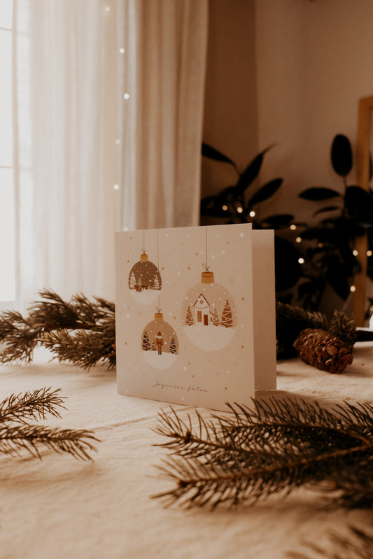 Carte de souhaits-5”x5”-Boules de Noël