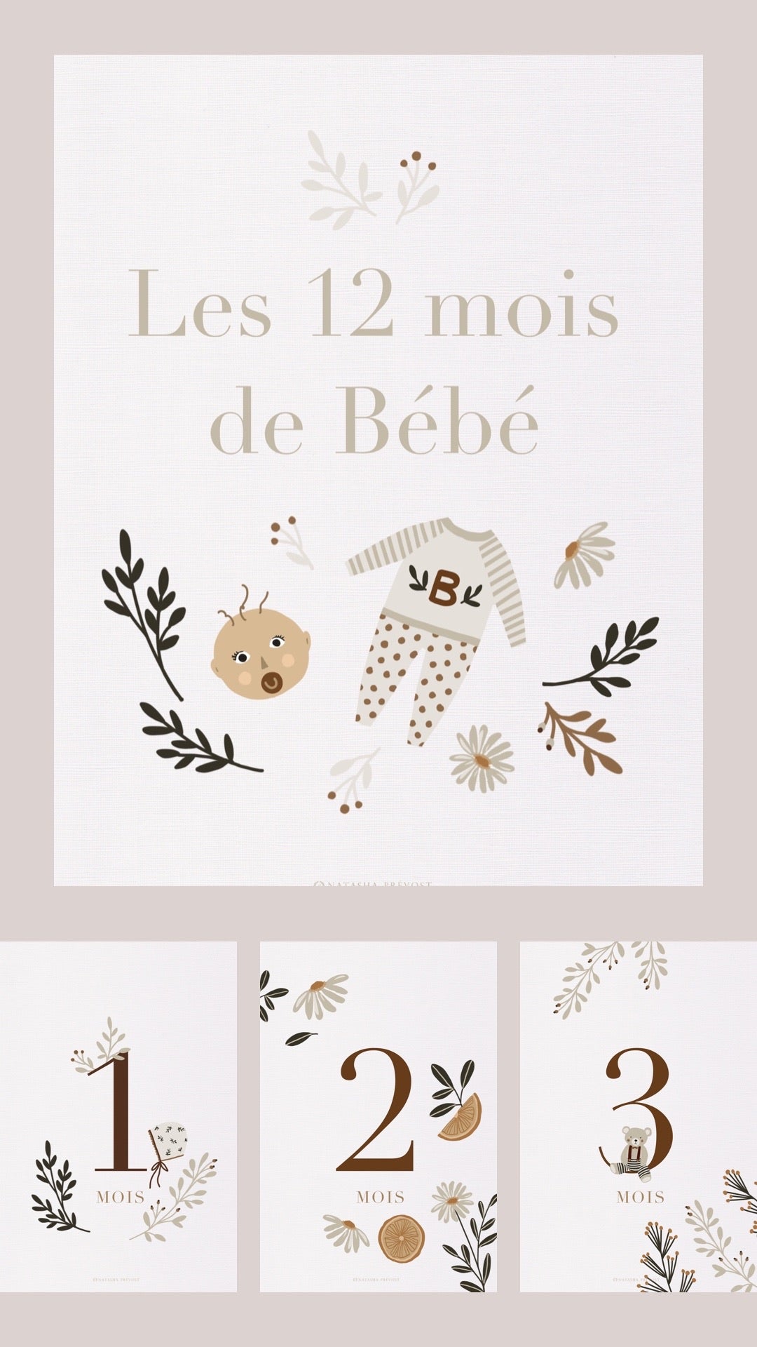 Baby's 12 Months Cards Set - 16 Cards - Unisex by Natasha Prévost