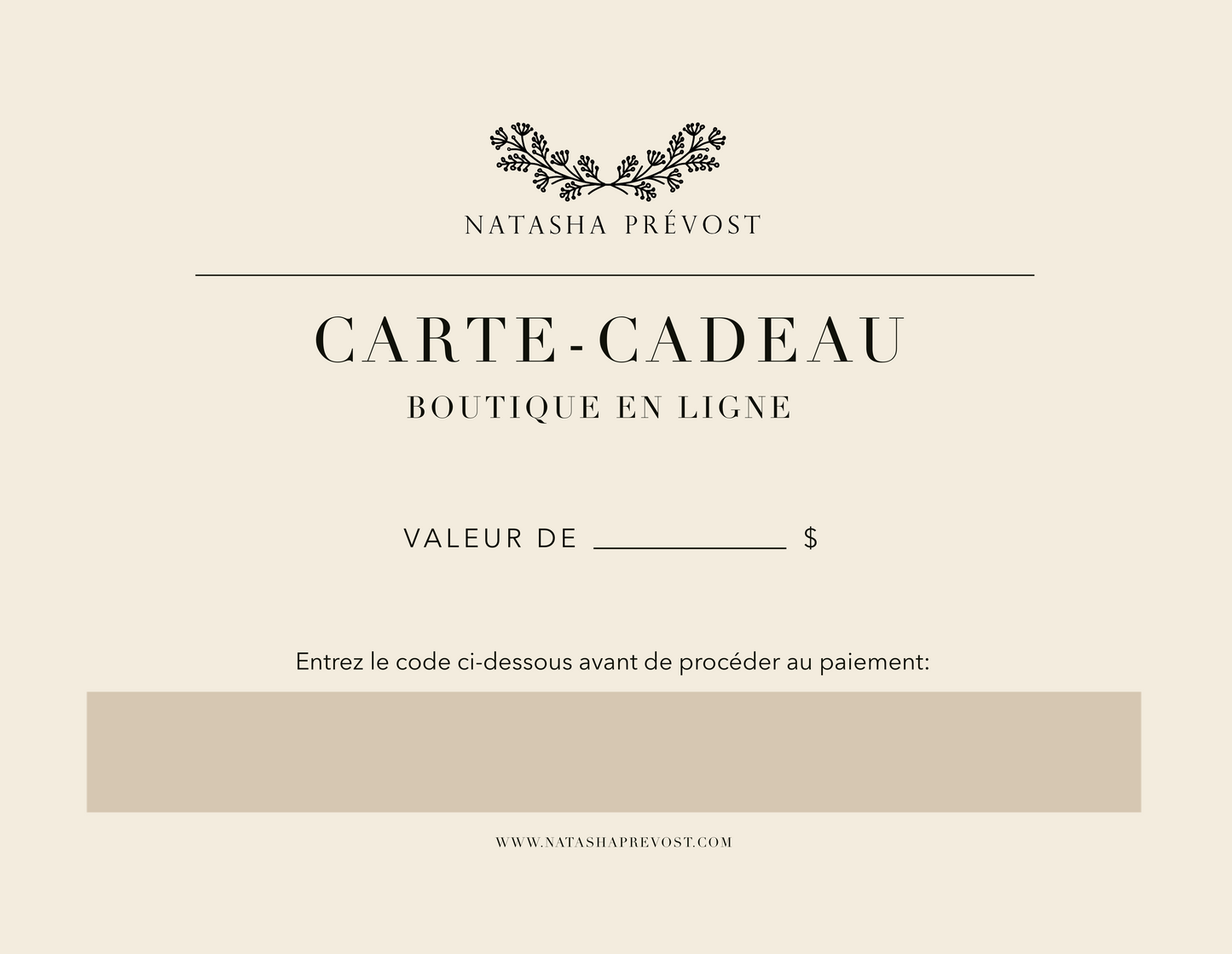 Physical Gift Card - Natasha Prévost Online Store