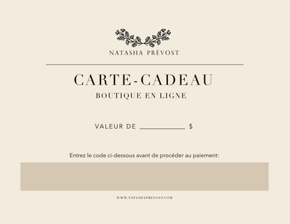 Physical Gift Card - Natasha Prévost Online Store