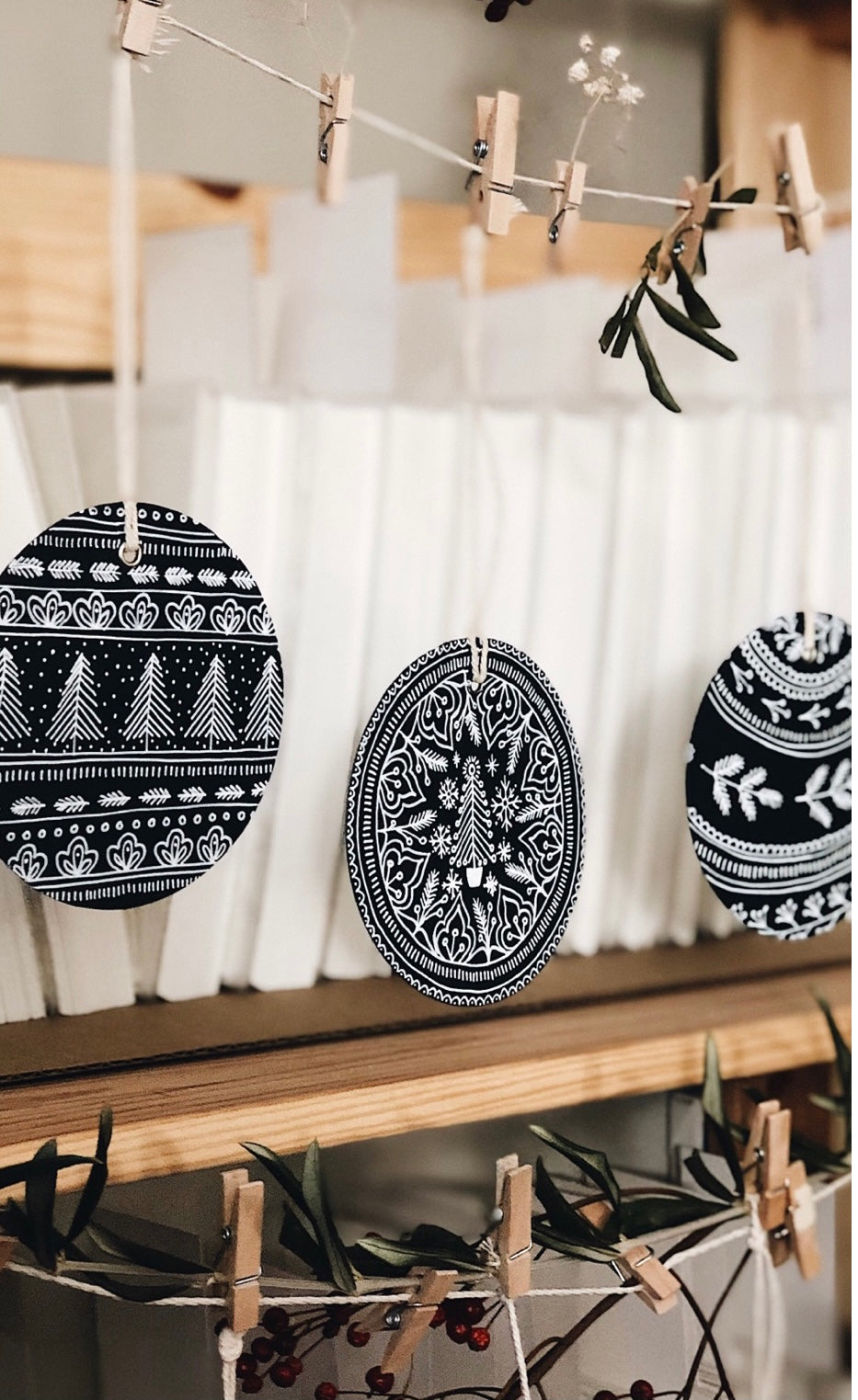 Holiday Ornament - 3.5" Black & White Ball - Multiple Designs