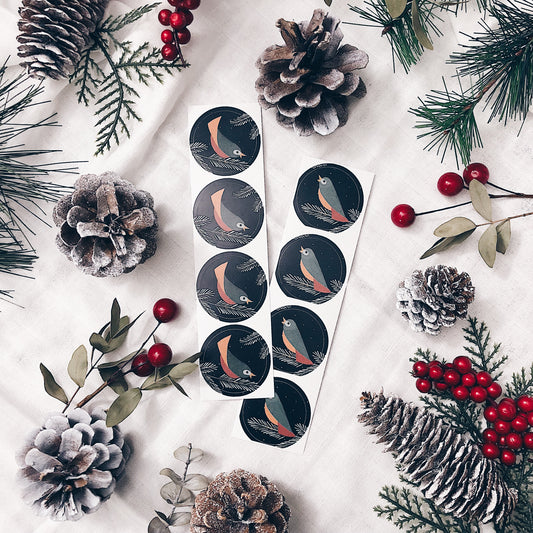 Gift wrapping stickers-2 different strips of 4 stickers-Snow birds night time