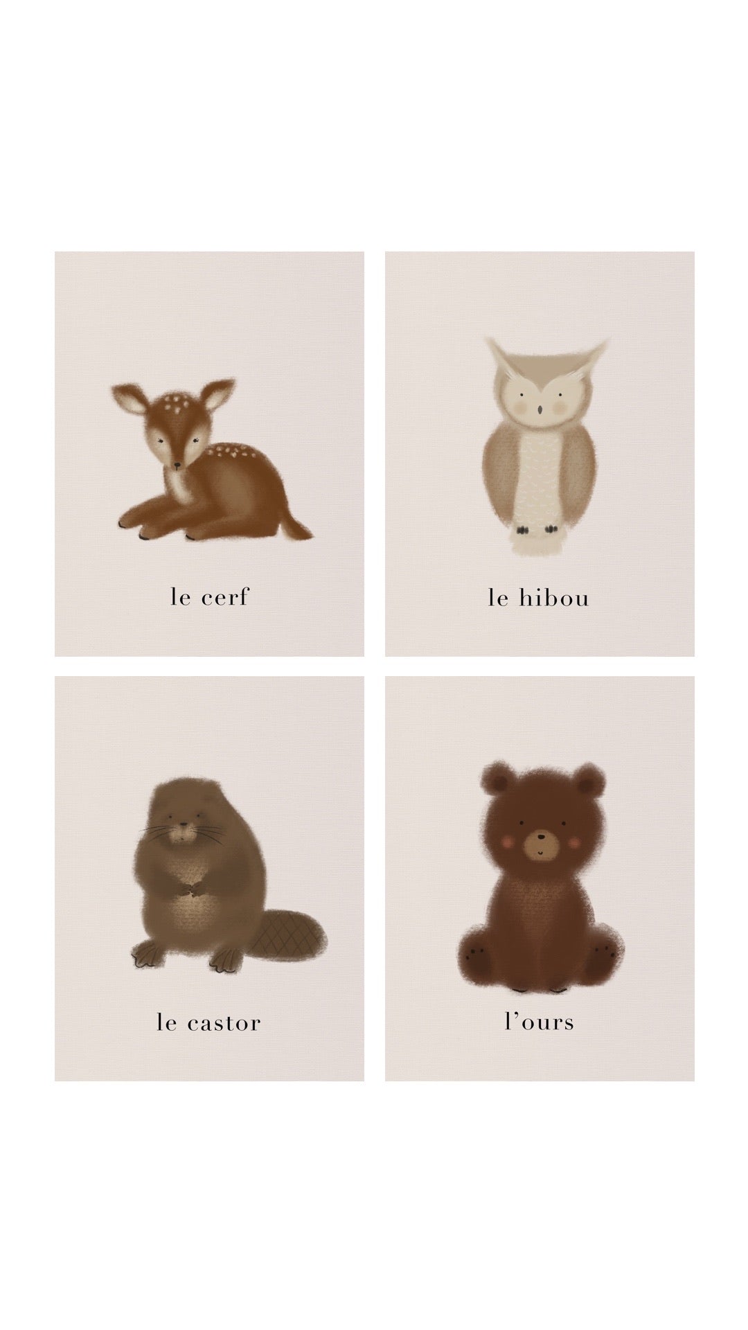 Game & Decor Cards Set - 30 Animals and Their Names by Natasha Prévost