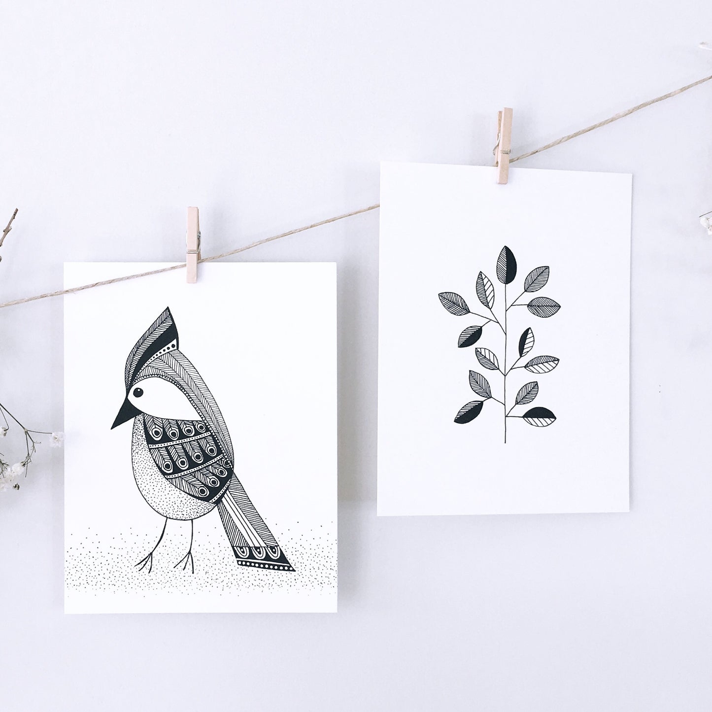 Decorative Clothesline-Four birds & leaf design