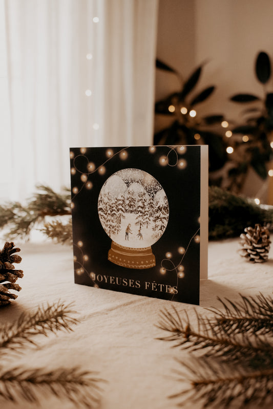 Greeting Card-5"x 5”-Holiday Collection-Boule à neige festive
