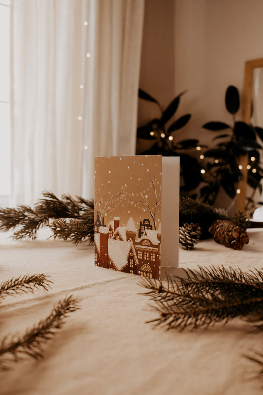 Carte de souhaits-4”x6”-Papier lin-Nuit de Noël