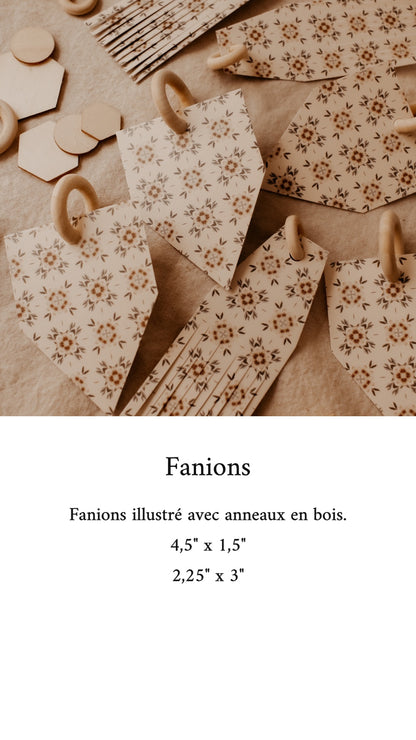 Banner with Illustrated Cardboard & Wooden Rings - 9 Pieces - Pattern 1 by Natasha Prévost