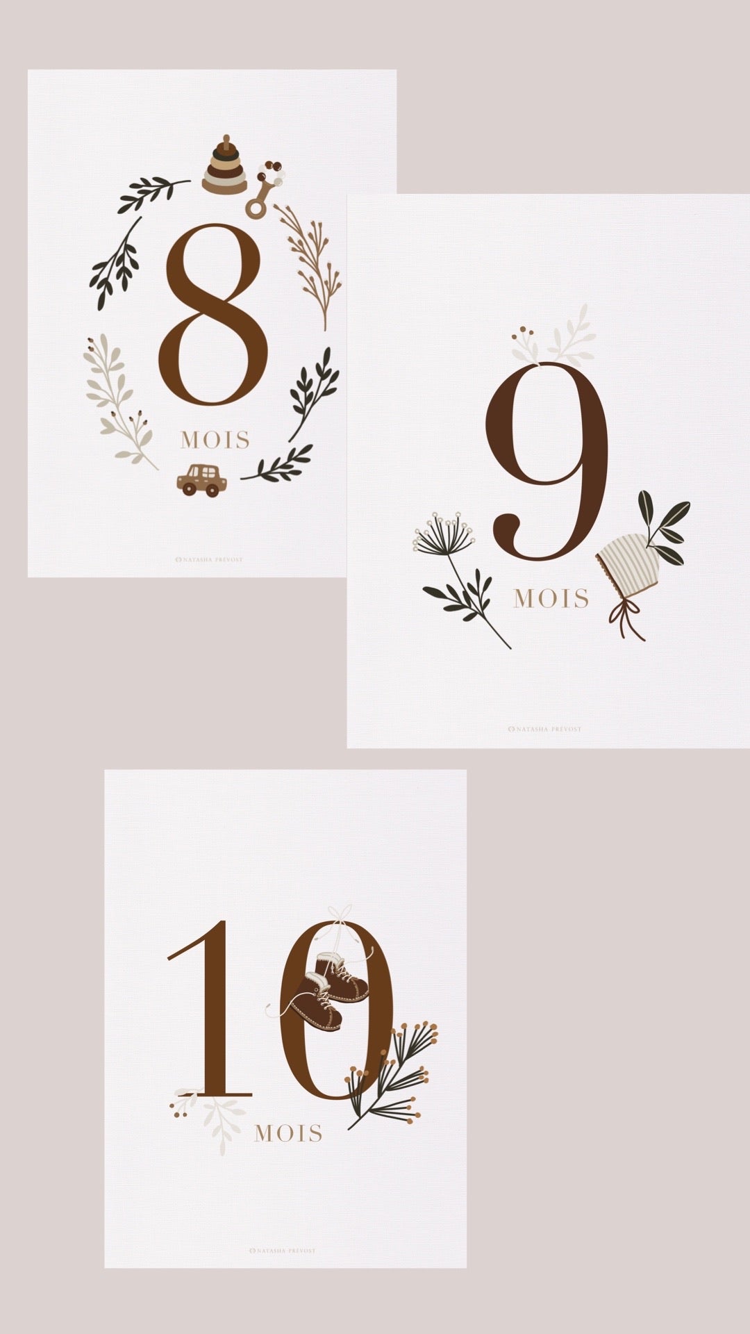 Baby's 12 Months Cards Set - 16 Cards - Unisex by Natasha Prévost