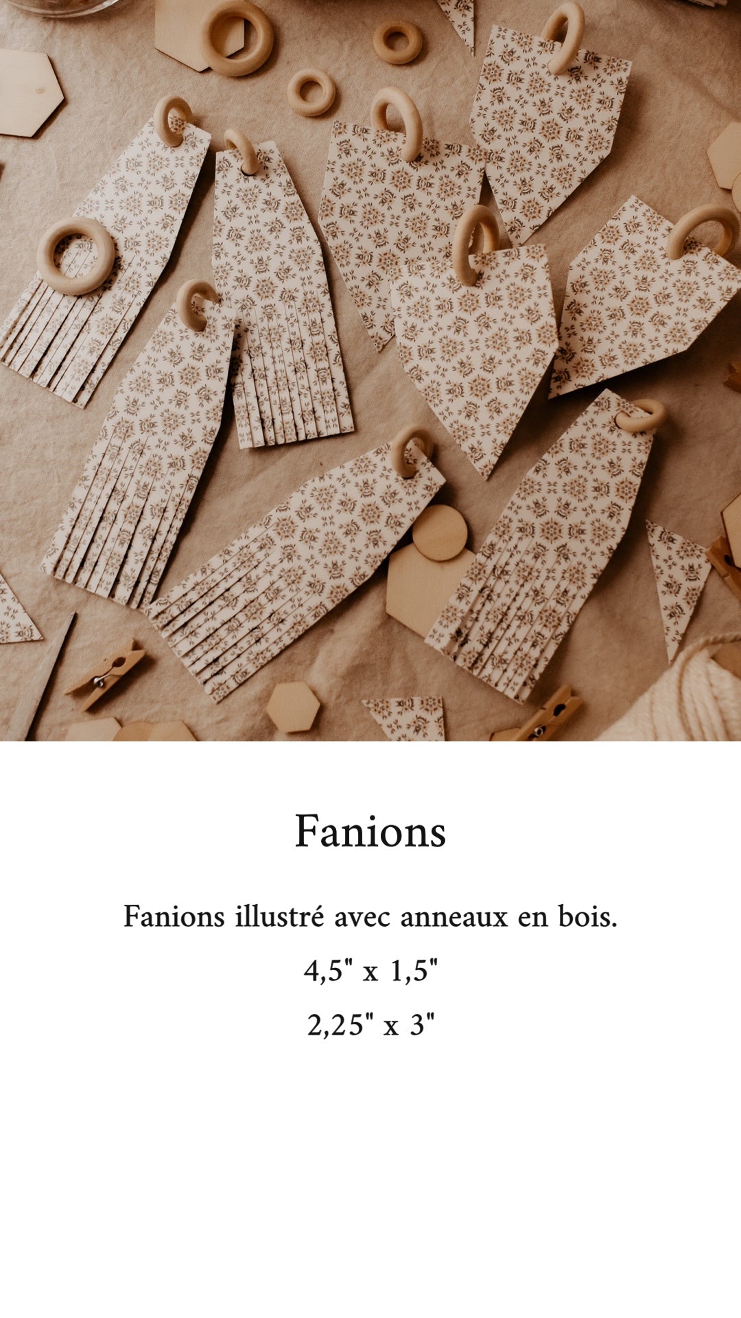 Banderole en cartons illustrés & anneaux en bois -9 pièces-Motif 2