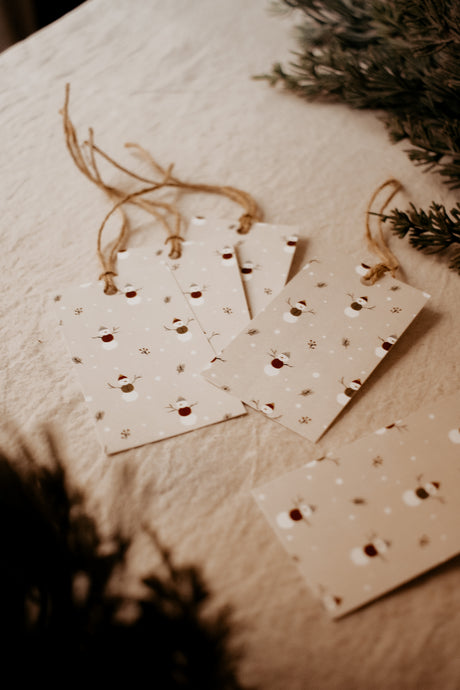 Étiquettes cadeaux-(paquet de 5)-Bonhommes hiver