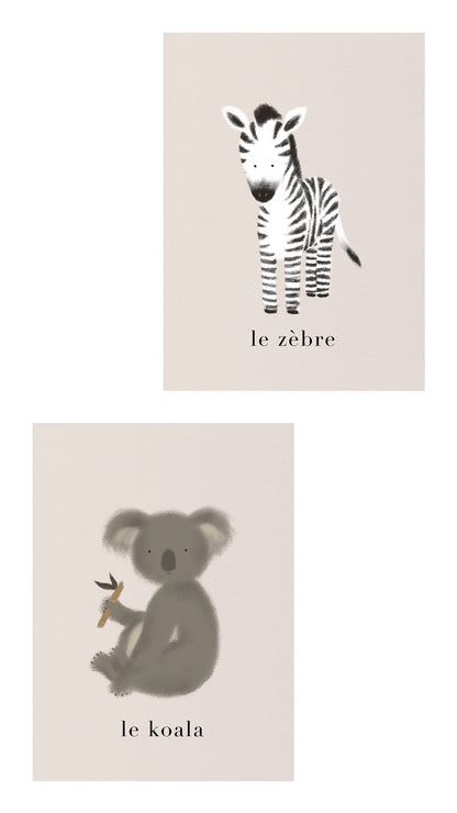 Game & Decor Cards Set - 30 Animals and Their Names by Natasha Prévost